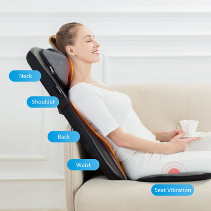 Snailax Shiatsu Neck Back Massager with Heat, Massage Chair Pad with Compression, Height-Adjustable Neck Massage Rollers Chair Seat Massager, Gifts for Men, Women