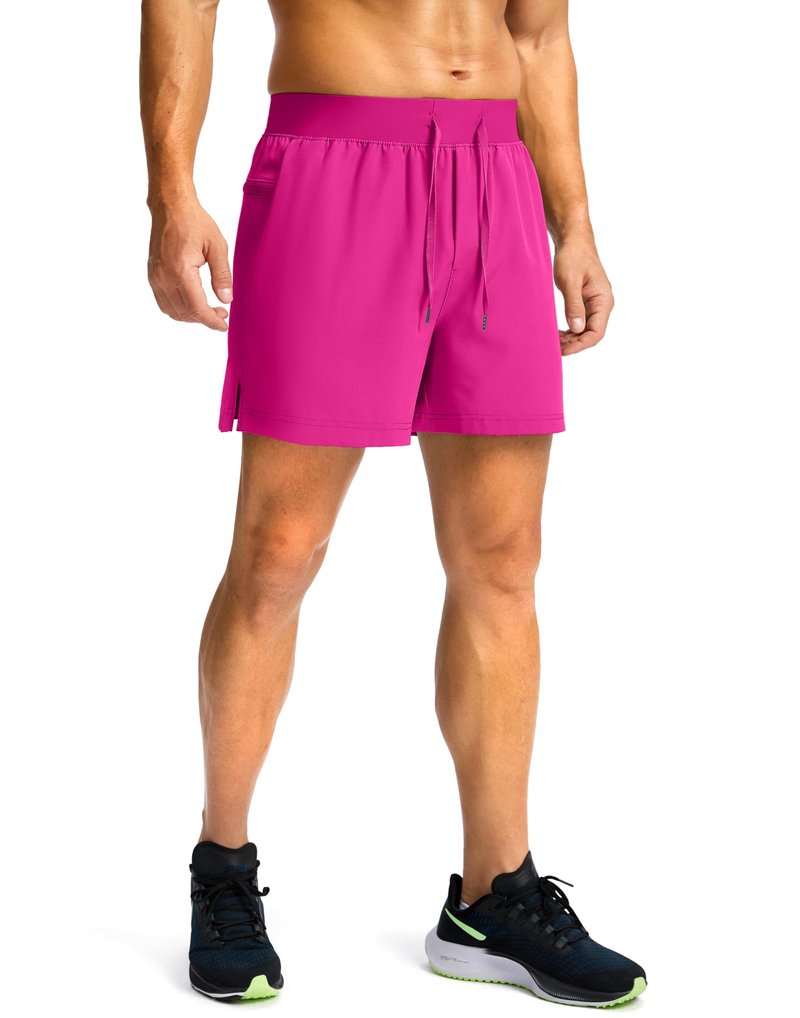 Soothfeel Men's Running Shorts with Zipper Pockets 9"/ 7"/ 5" Lightweight Quick Dry Basketball Gym Workout Athletic Shorts for Men (Hot Pink, L)