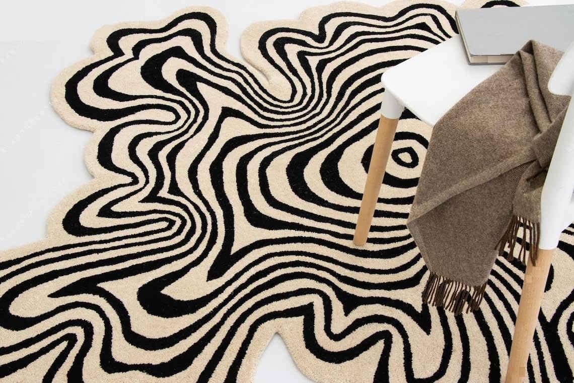 ECLATIQUE RUG Irregular Shaped Custom Throw Rug Illusion Pattern Hand-Tufted Wool Handmade Area Rug for Home, Bedroom, Living Room, Kids Room (5X5)