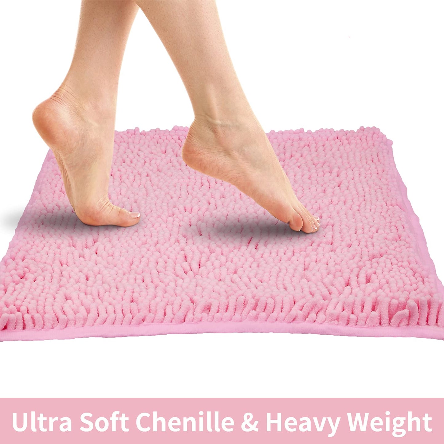 LanYunUmi Pink 2 Pieces Bathroom Rugs, Ultra Soft Non Slip Absorbent Chenille Toilet Bath Mat Set Rugs for Slip-Resistant Shag Extra and Rug Shower Room Machine-Washable Fast (Pink, 20"x32"+16"x24")