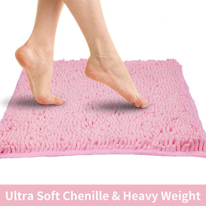 LanYunUmi Pink 2 Pieces Bathroom Rugs, Ultra Soft Non Slip Absorbent Chenille Toilet Bath Mat Set Rugs for Slip-Resistant Shag Extra and Rug Shower Room Machine-Washable Fast (Pink, 20"x32"+16"x24")