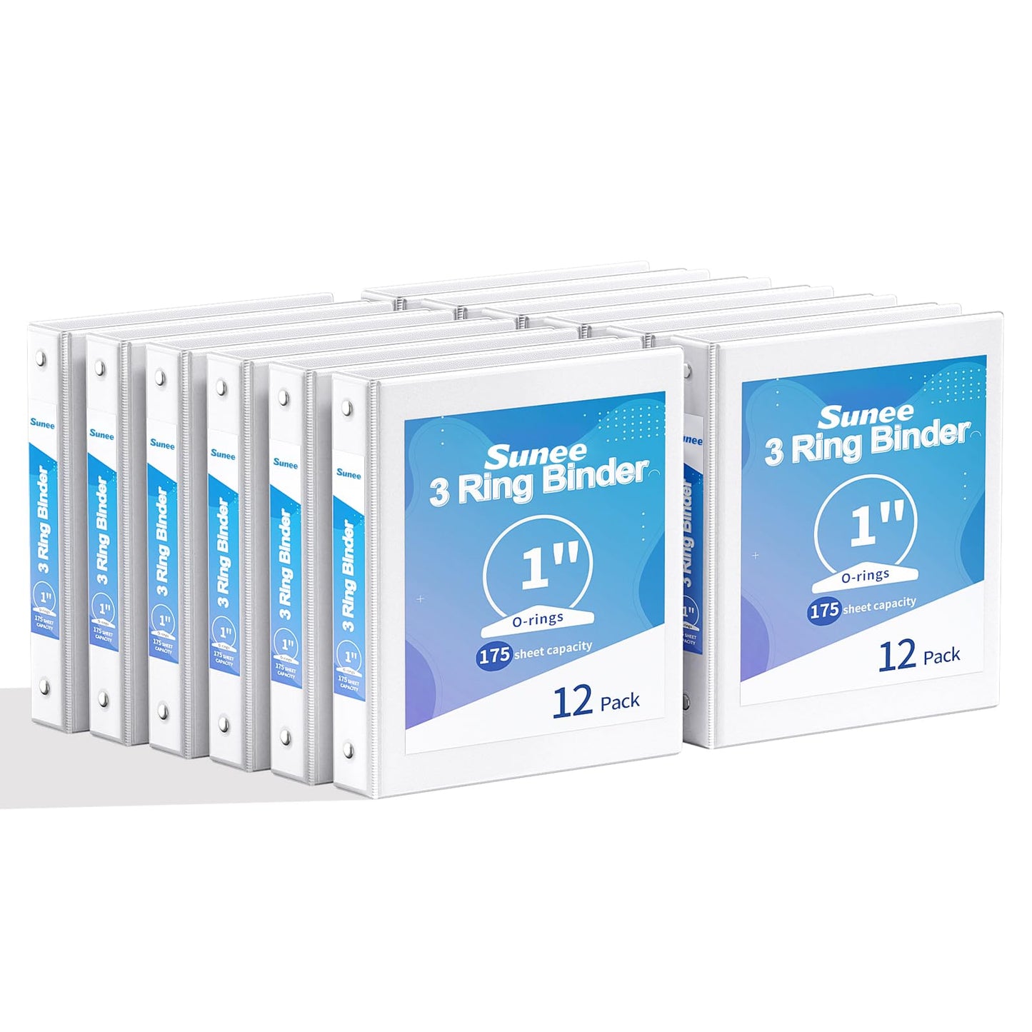 SUNEE 3 Ring Binders 1 Inch 12 Pack, Clear View Binders Bulk Three Ring PVC-Free (Fit 8.5x11 Inches) for School or Office Business Supplies, White