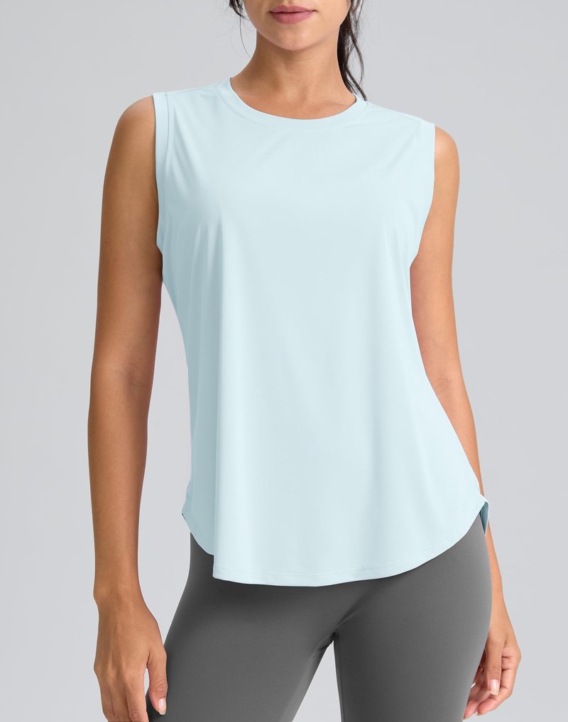 SANTINY Women's Sleeveless Workout Tops Breathable Lightweight Active Tennis Yoga Shirts Athletic Running Tank Tops for Women (Sky Blue_XXL)