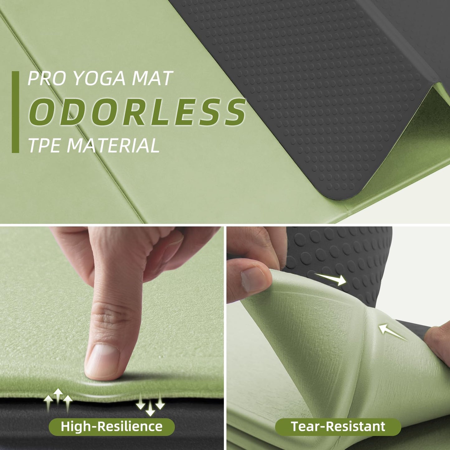 ILILI Foldable Yoga Mat, 10mm Thick, TPE Material, Extra Long 75"L x 26"W, Soft and Comfortable Folding Mat 0.4 Inches, Easy to Carry and Store, 190*66cm Portable Multi-Functional Use for Yoga, Home Exercise & Outdoor (Matcha Green+Black)