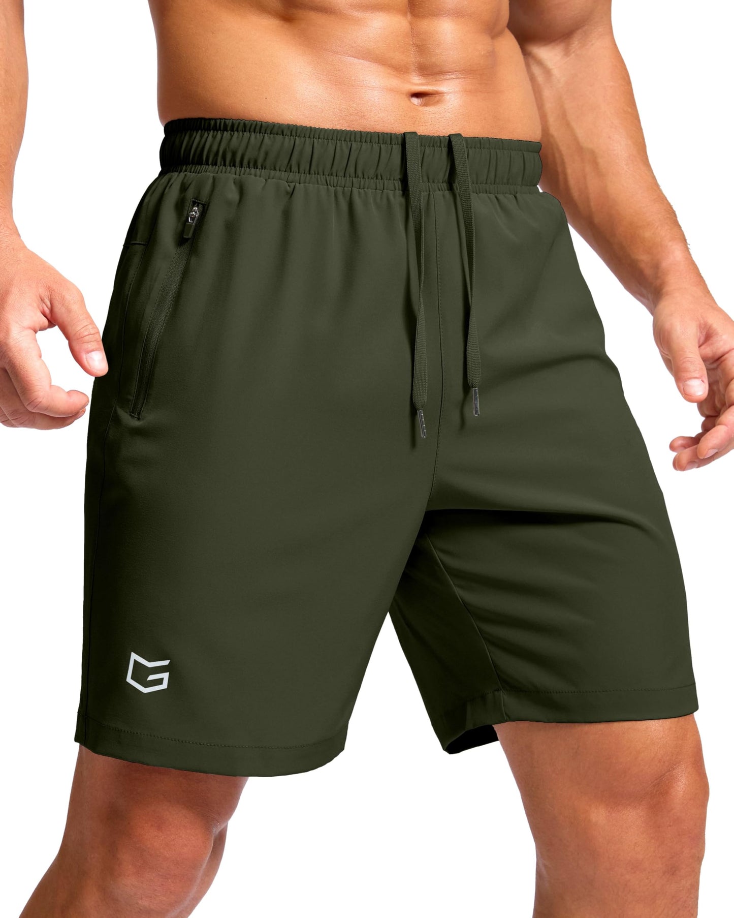 G Gradual Men's Athletic Running Shorts with Zipper Pockets Quick Dry 7"/ 5"/ 9" Workout Gym Shorts for Basketball Hiking(Olive,7XL)