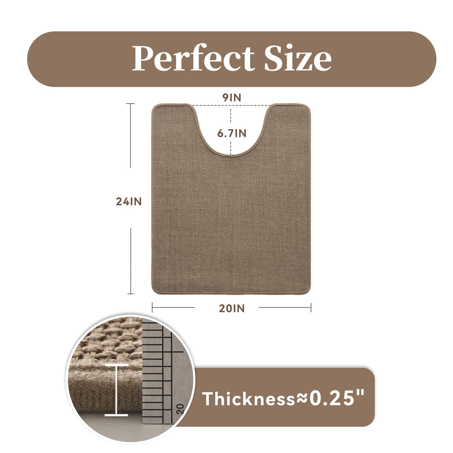 MontVoo Toilet Rugs U-Shaped, Ultra Thin Non Slip Contour Bathroom Rugs,Rubber Backing Washable Contour Bath Rugs for Toilet Mat,20''x24'',Khaki