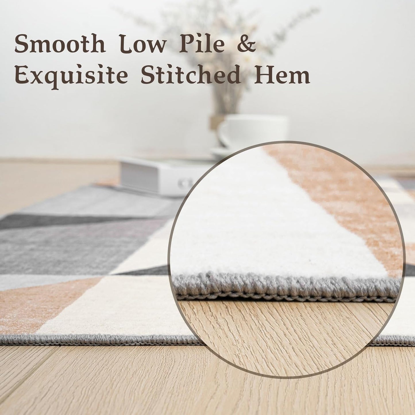 HOMFINE Washable Area Rug - Geometry Style Modern Rugs for Living Room, Bedroom, Machine Washable Rug Soft Non Slip Non Shedding Area Rug - Grey Brown, 6'x9'