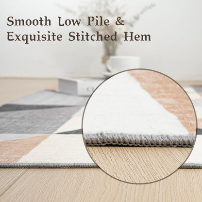HOMFINE Washable Area Rug - Geometry Style Modern Rugs for Living Room, Bedroom, Machine Washable Rug Soft Non Slip Non Shedding Area Rug - Grey Brown, 6'x9'