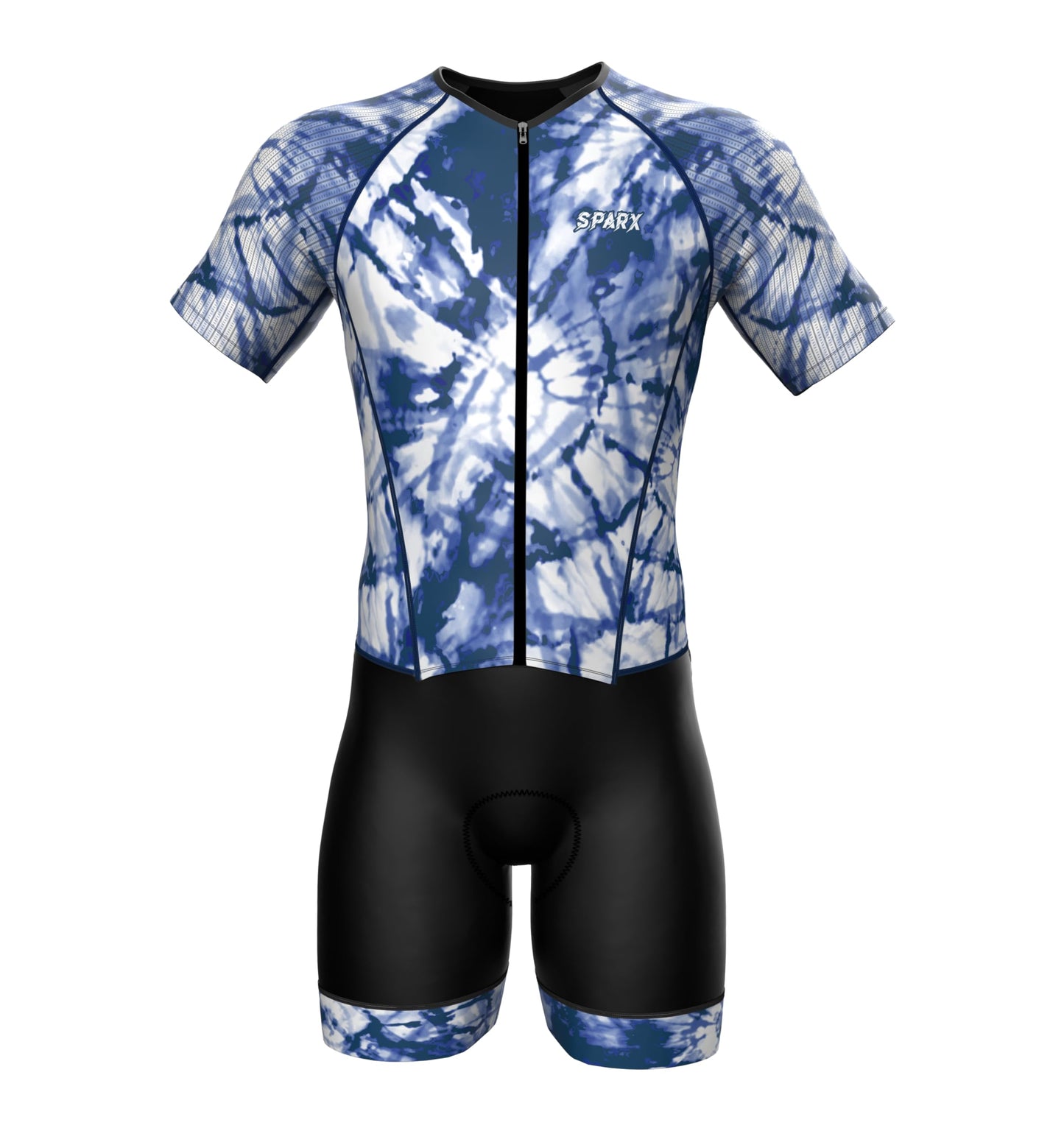 Sparx Mens Elite Aerosuit Triathlon Suit Mens Short Sleeve Tri Suit Skinsuit (Tie&Dye Blue, XL)