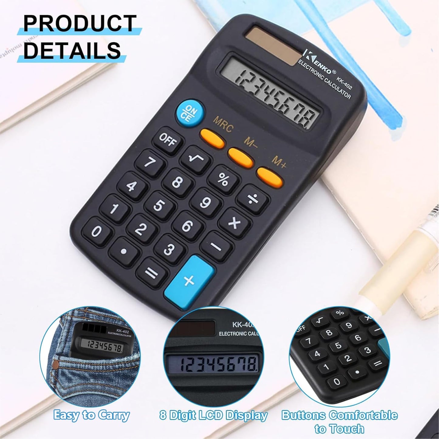30 Pieces Pocket Size Mini Calculator Merkaunis Pocket Calculator Bulk Black Battery Powered Handheld 8 Digit Basic Calculators for School Desktop Home Kids Office