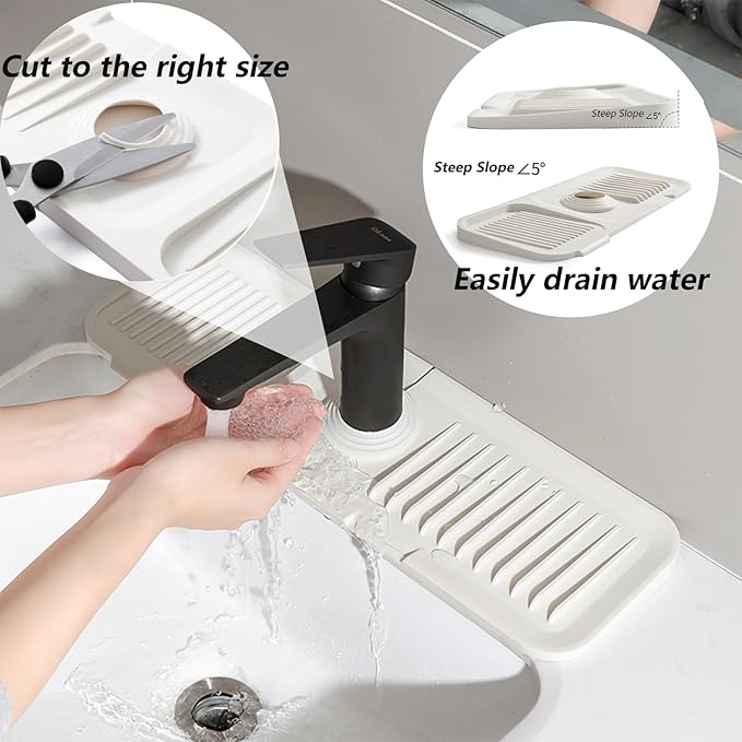 Kitchen Sink Splash Guard Silicone Faucet Handle Drip Catcher Tray Sink