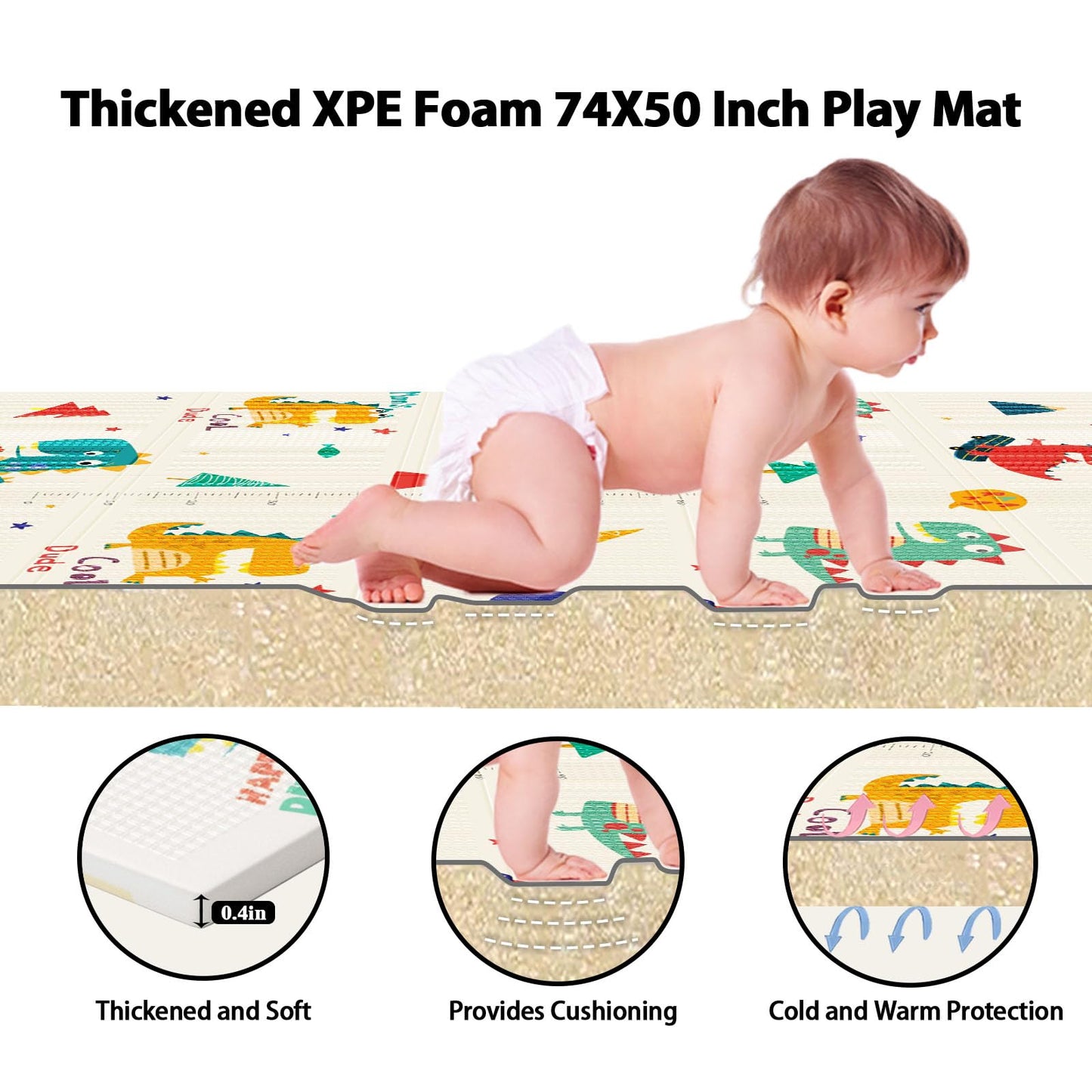 XVISHX Baby Play Mat, 74 x 50 Inch Play Mat Perfect for Use Baby Playpen, Foldable Baby Foam Playmat for Floor, Portable Waterproof Activity PlayMats for Babies, Infants and Toddlers