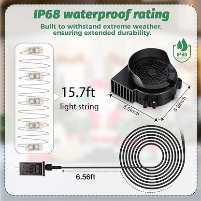 4-Pack Inflatable Fan Replacement, 1.5A Air Fan Blower with 2.0A Adapter and 5 LEDs Bulbs Light Strings for Halloween, Thanksgiving and Christmas Inflatables (IP68 Waterproof, 5.0 * 5.0'')