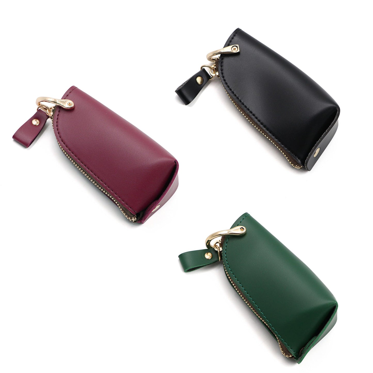 Zip-Around Key Pouch, Zippered Key Holder with Hanging Ring, Car Key Fob Protector, PU Key Fob Case (Green)