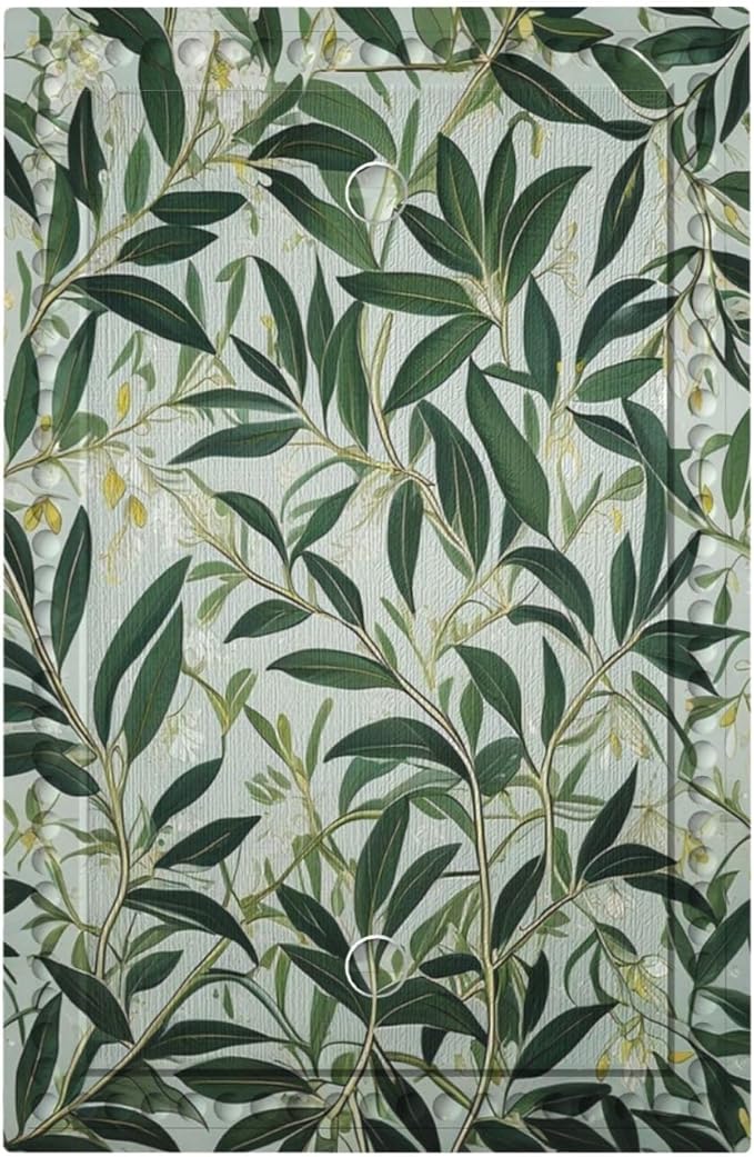 Sage Eucalyptus Leaves Foliage Light Switch Covers No Device Wall Plate 1 Gang Decorative Blank Switchplate Electrical Faceplate for Country Living Bedroom Decor