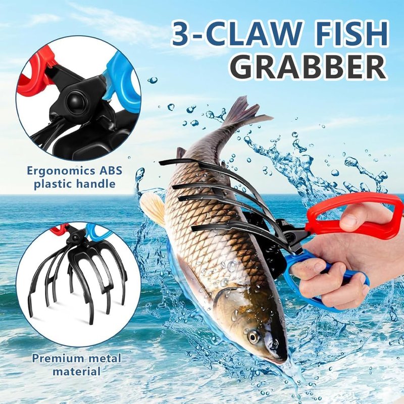 SMILEASE 3 Claw Fish Gripper, Metal Fishing Pliers Gripper, Non-Slip Fish Grabber Tool, Multifunctional Fish Grips Clamp for Catch and Release, Lightweight Fishing Accessories (2 Claw, 1pcs)