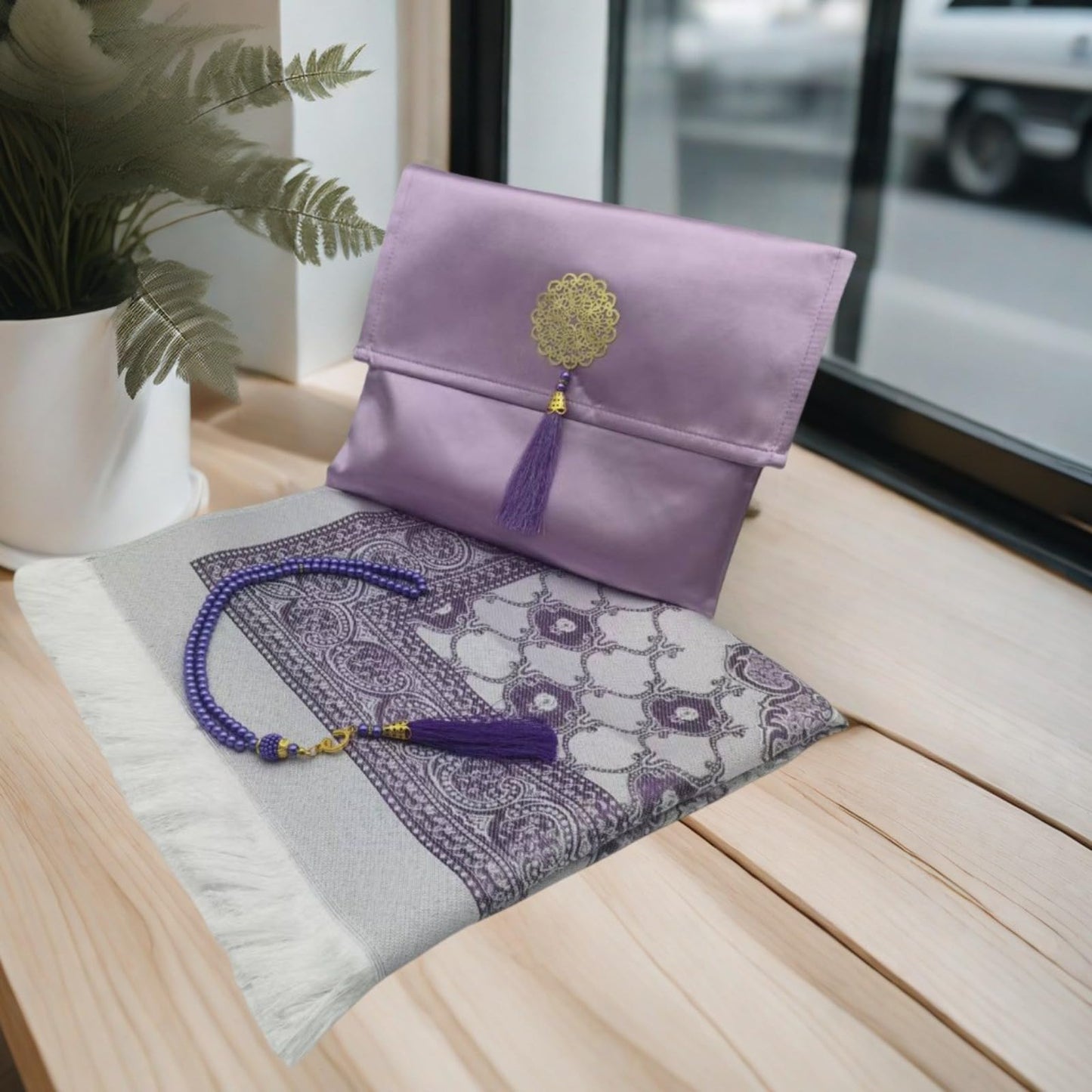 Muslim Prayer Mat Portable Prayer Rug with Tasbih Gift Bag Used for Daily Pray Travel Home Islamic Worship-Purple