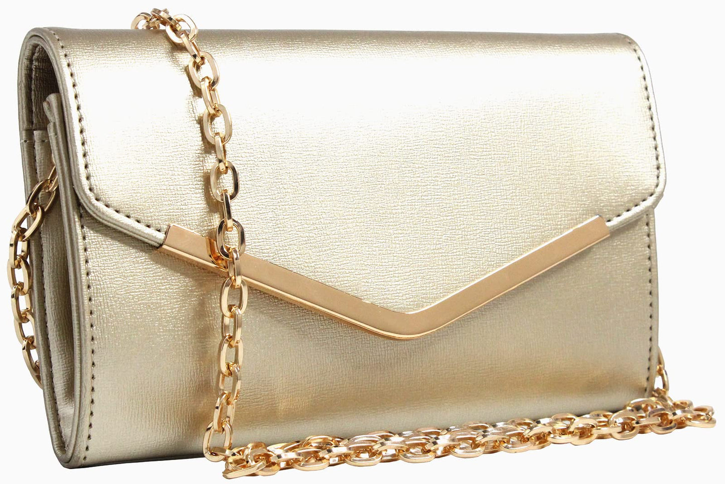 Autumnwell Clutch Purse Evening Bag for Women，Envelope Handbag With Detachable Chain（gold）