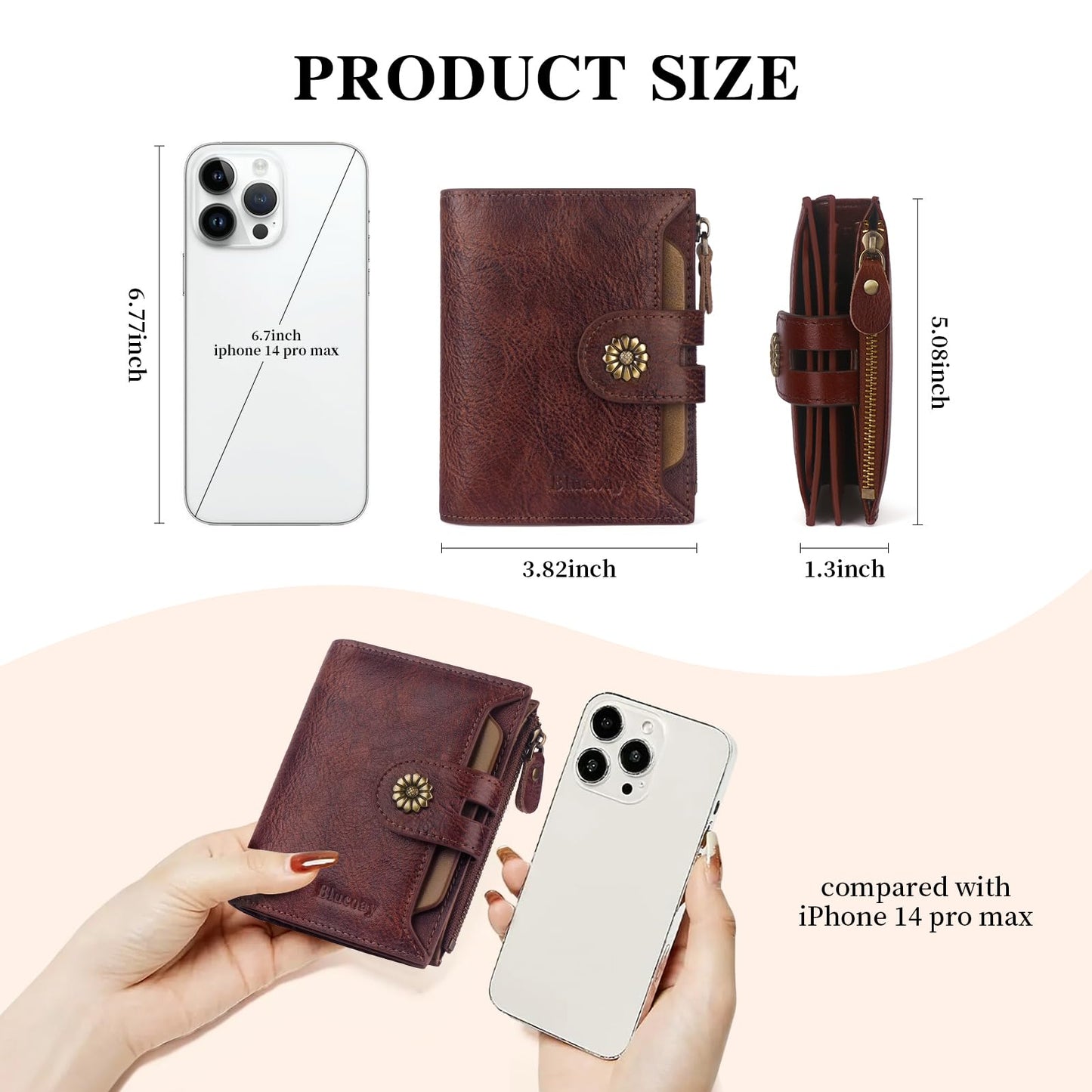 Blucoay Wallet Women,Rfid Blocking Leather Bifold Womens Wallet Compact Card Holder Small Wallet for Women with Removable ID Window Darkhkaki