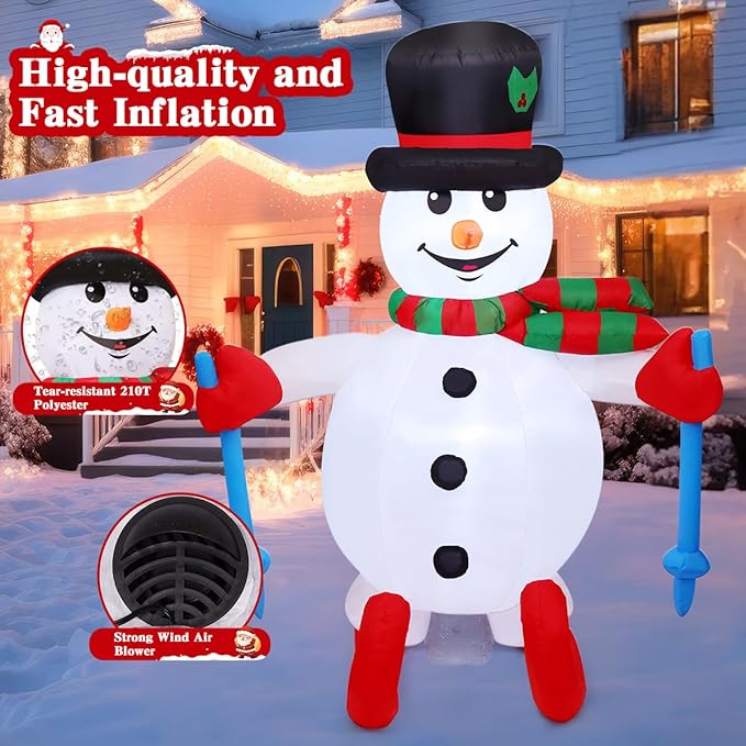 GOOSH 6 FT Christmas Inflatables Snowman Outdoor Decorations Blow Up Yard Ski Snow Man with Built-in LEDs for Xmas Party Garden Lawn Decor