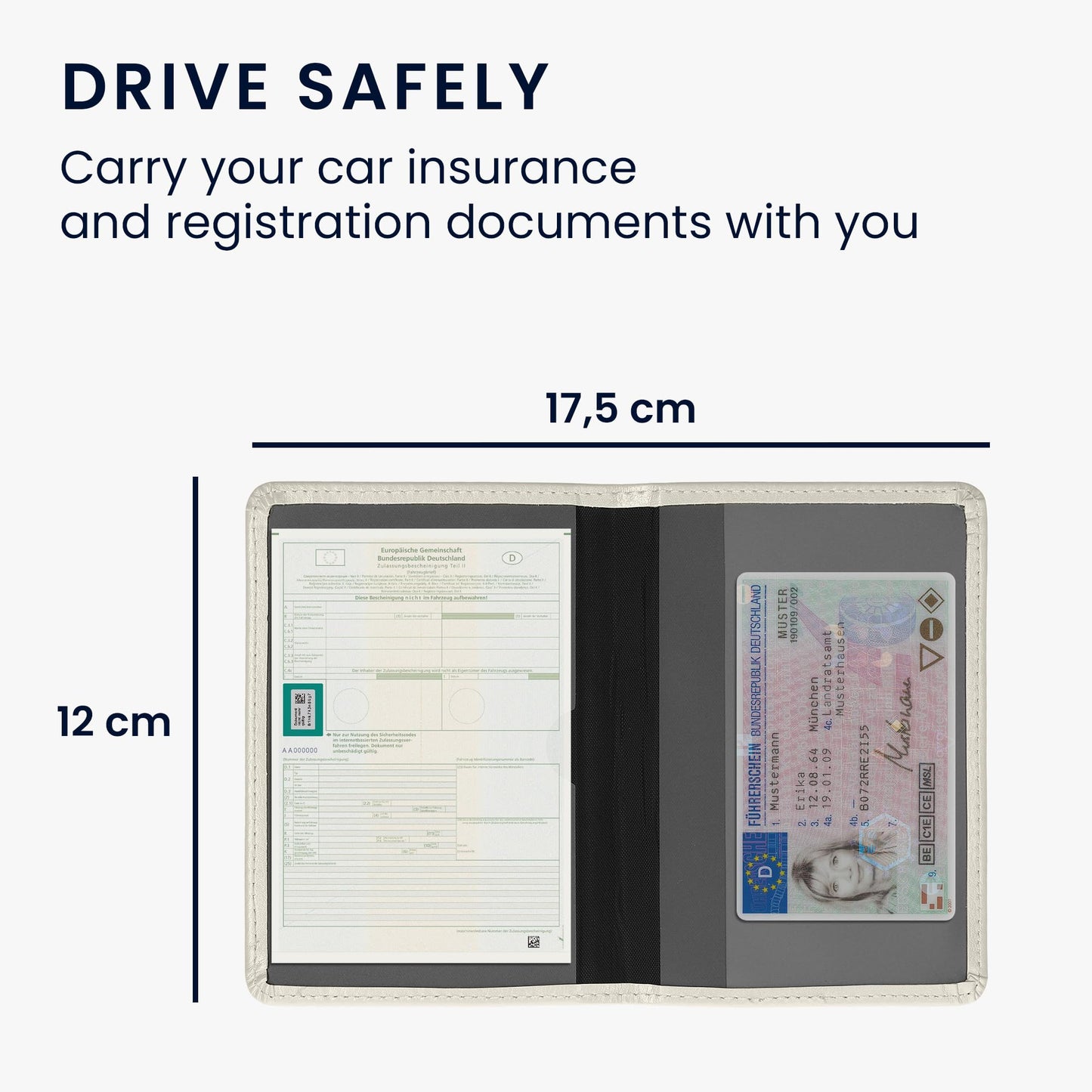kwmobile Registration and Insurance Holder - Car Document Holder for Vehicle Documents and Cards - PU Leather - Silver