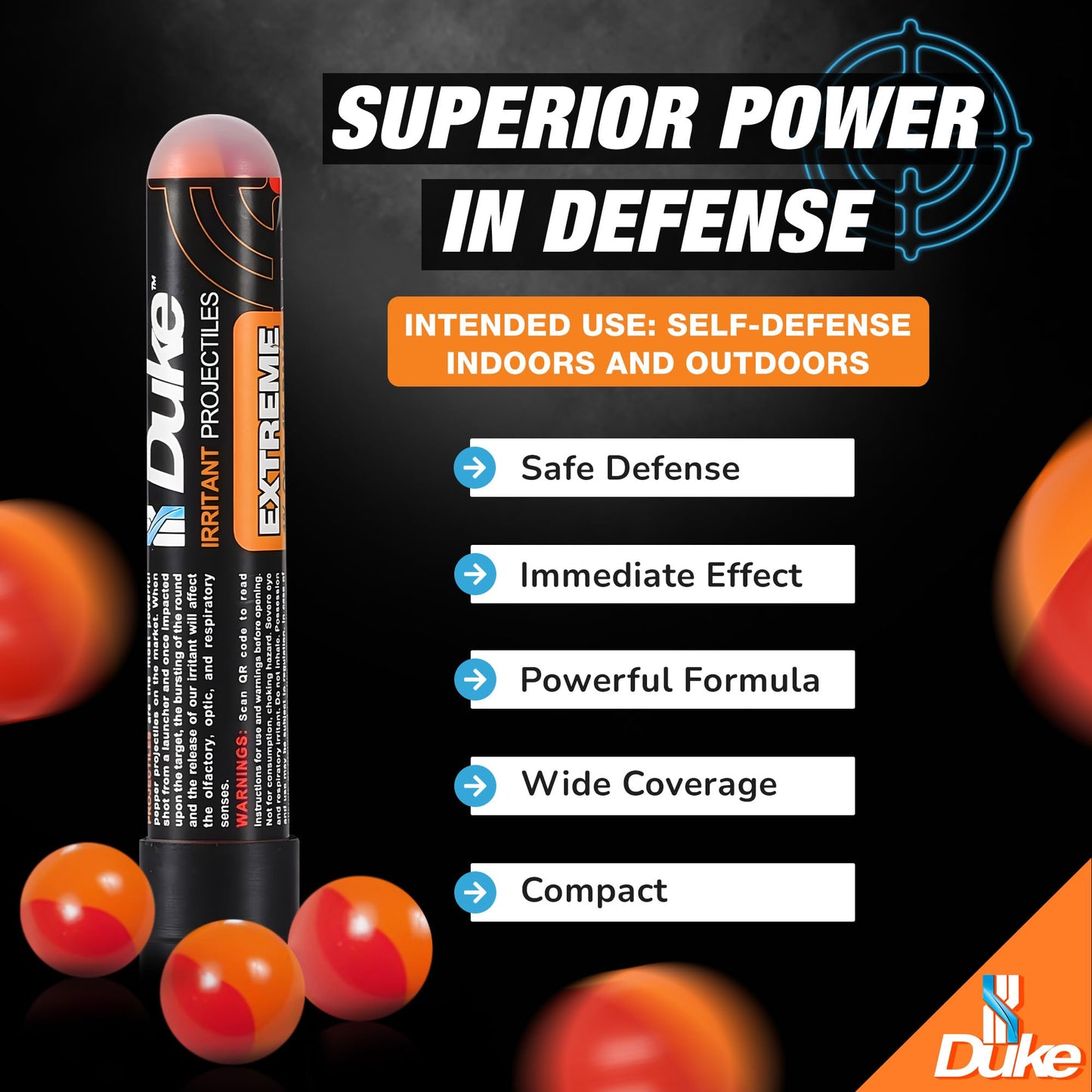 Duke 68 Cal Pepper Ball Projectiles (4% PAVA + 1% CS), 7 Count - Extreme Irritant Projectiles, Non Lethal Pepper Gun Balls for Self Defense Weapons, Professional-Grade, Weight: 3.3g