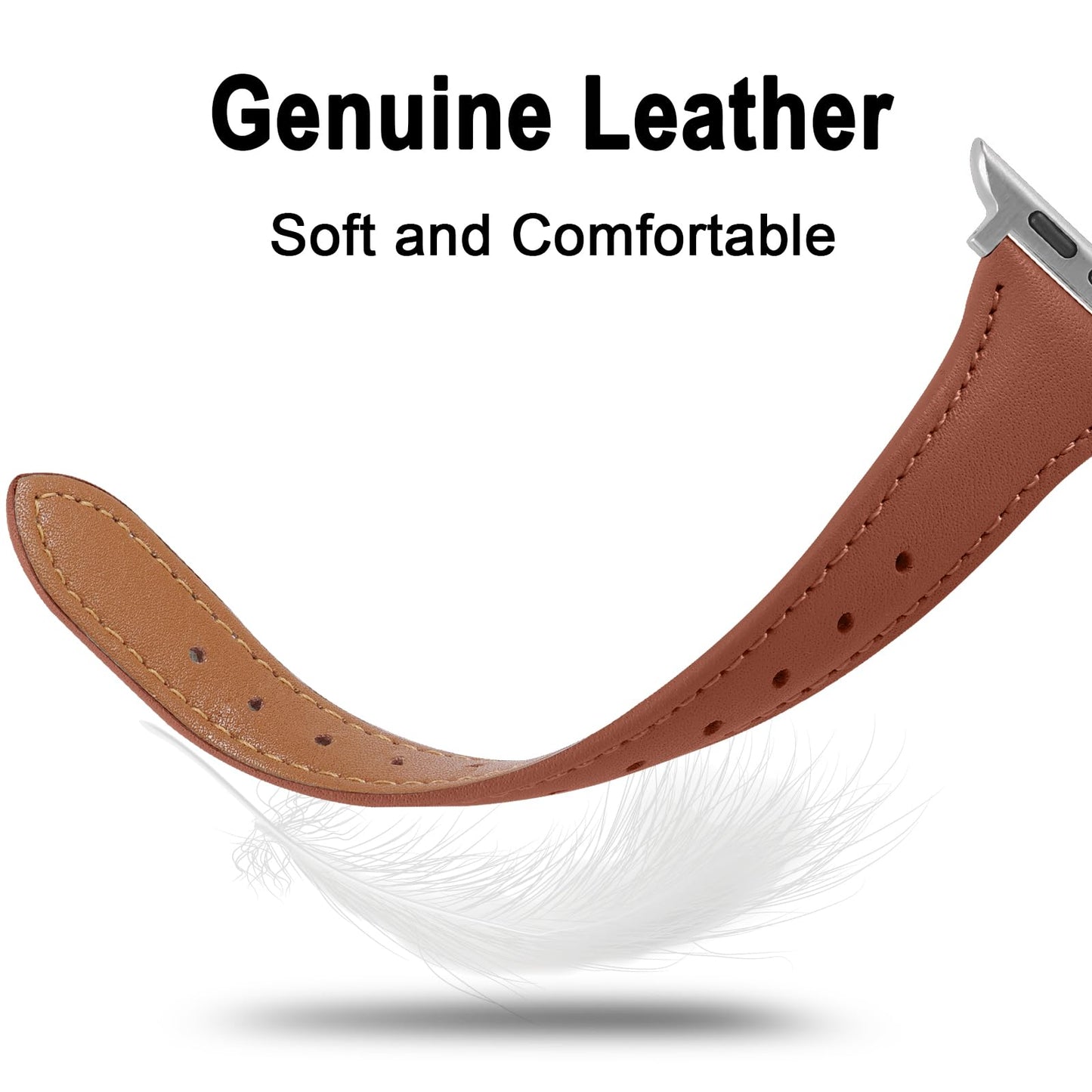 Slim Soft Genuine Leather Bands Compatible with Apple Watch Band 38mm 40mm 41mm 42mm for Women, Dressy Durable Leather Replacement Strap for iWatch SE1/2/3 11 10 9 8 7 6 5 4 3 2 1