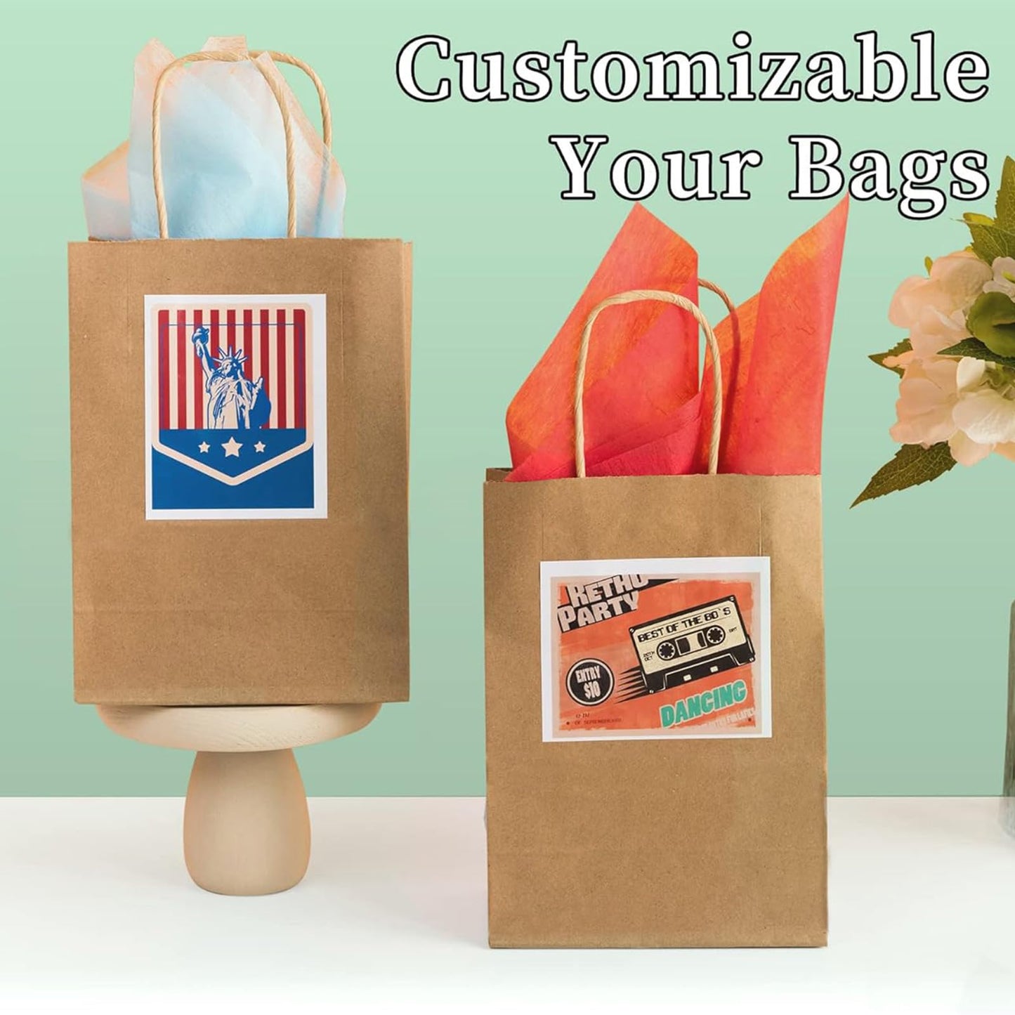 Brown Paper Bags with Handles Bulk 100Pcs 8x4.5x10.8 Inch Gift Bags Bulk, Brown Kraft Paper Bags for Retail, Party, Shopping, Favor