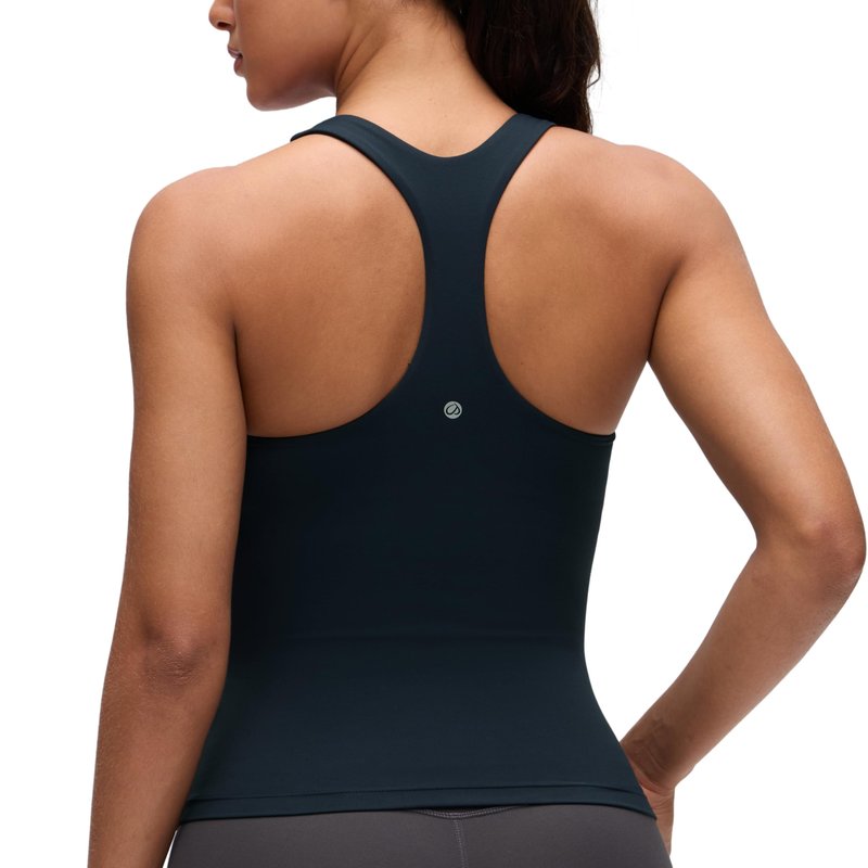 CRZ YOGA Butterluxe Workout Racerback Tank Tops for Women - Padded Athletic Spandex Yoga Shirts with Built in Bra True Navy X-Small