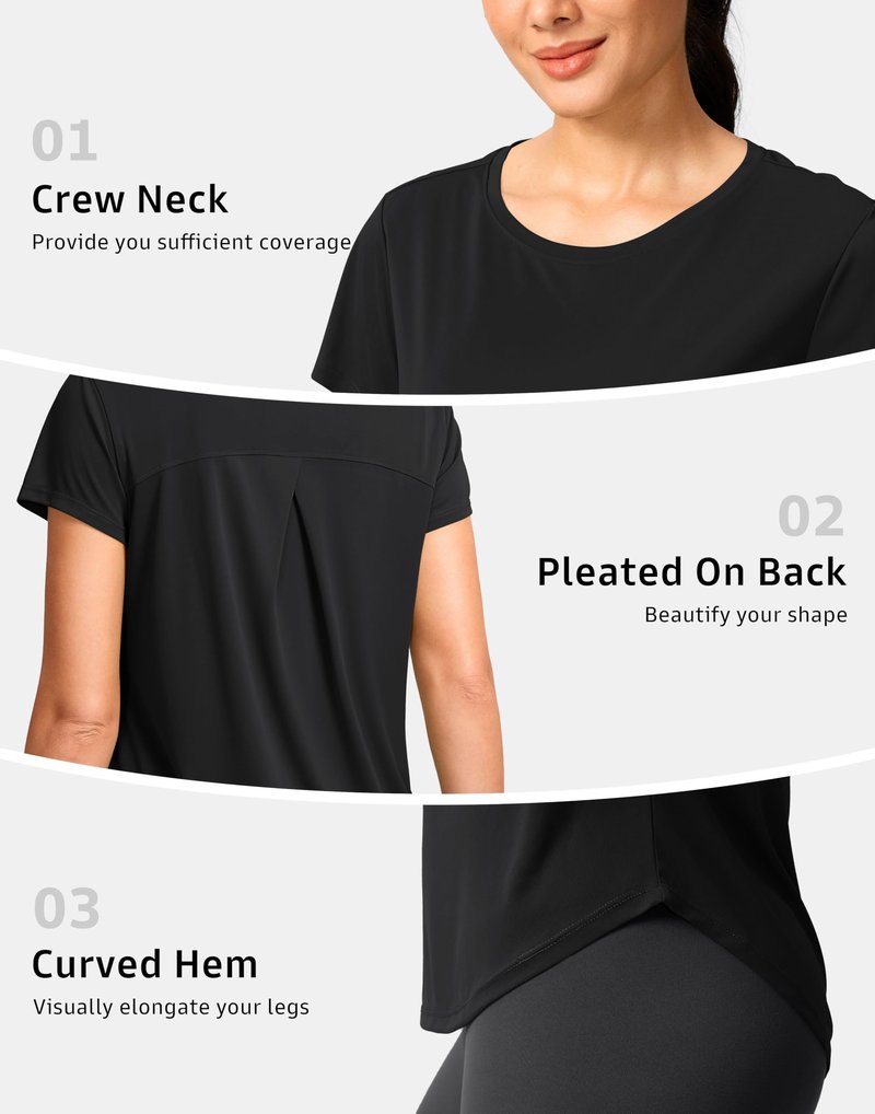 G Gradual Women's Workout Tops Short Sleeve Lightweight Athletic Yoga Running Shirts Loose Fit Quick Dry Gym T-Shirts(Black,L)