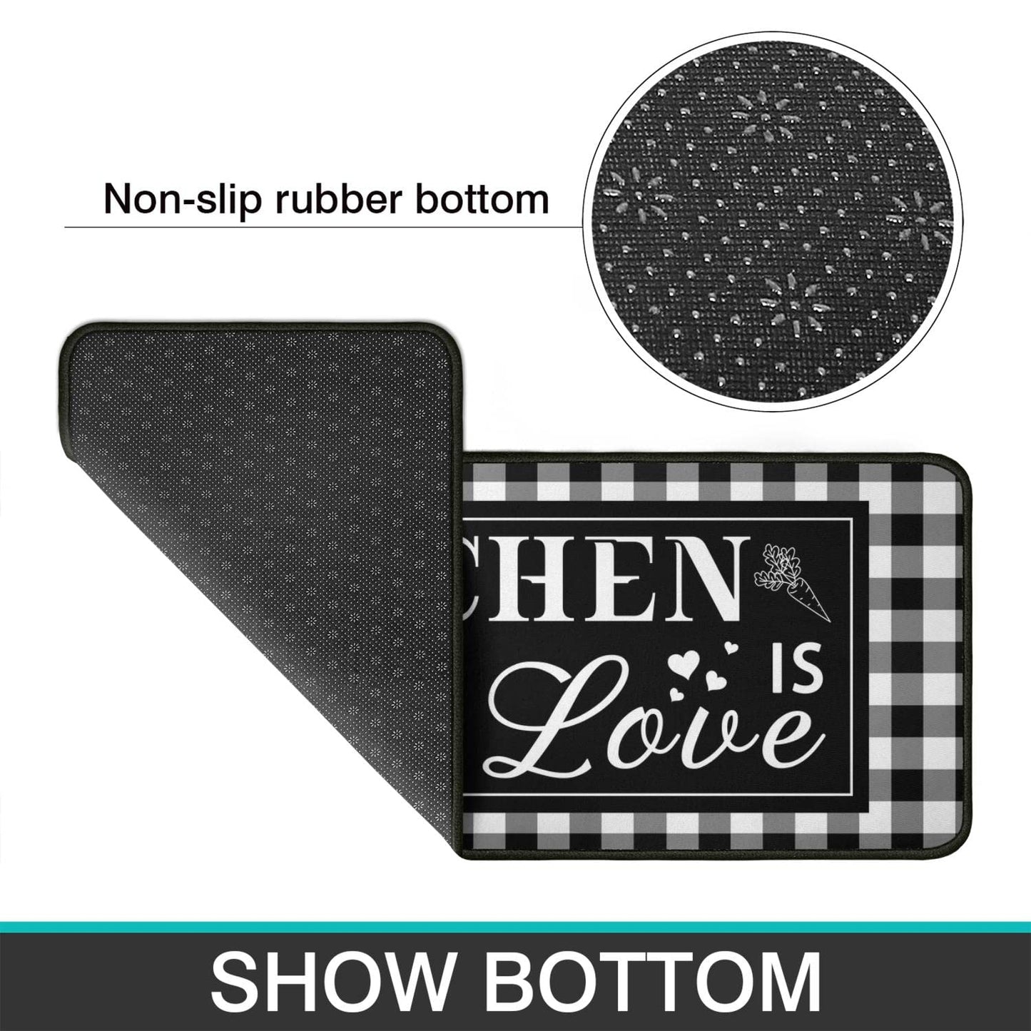 2 Piece Buffalo Plaid Black and White Kitchen Rug Set, Home Kitchen Sink Rugs and Mats Non Skid Washable Absorbent Microfiber Kitchen Floor Decor Carpet 17" x 47"+17" x 30" Tapetes para Cocina