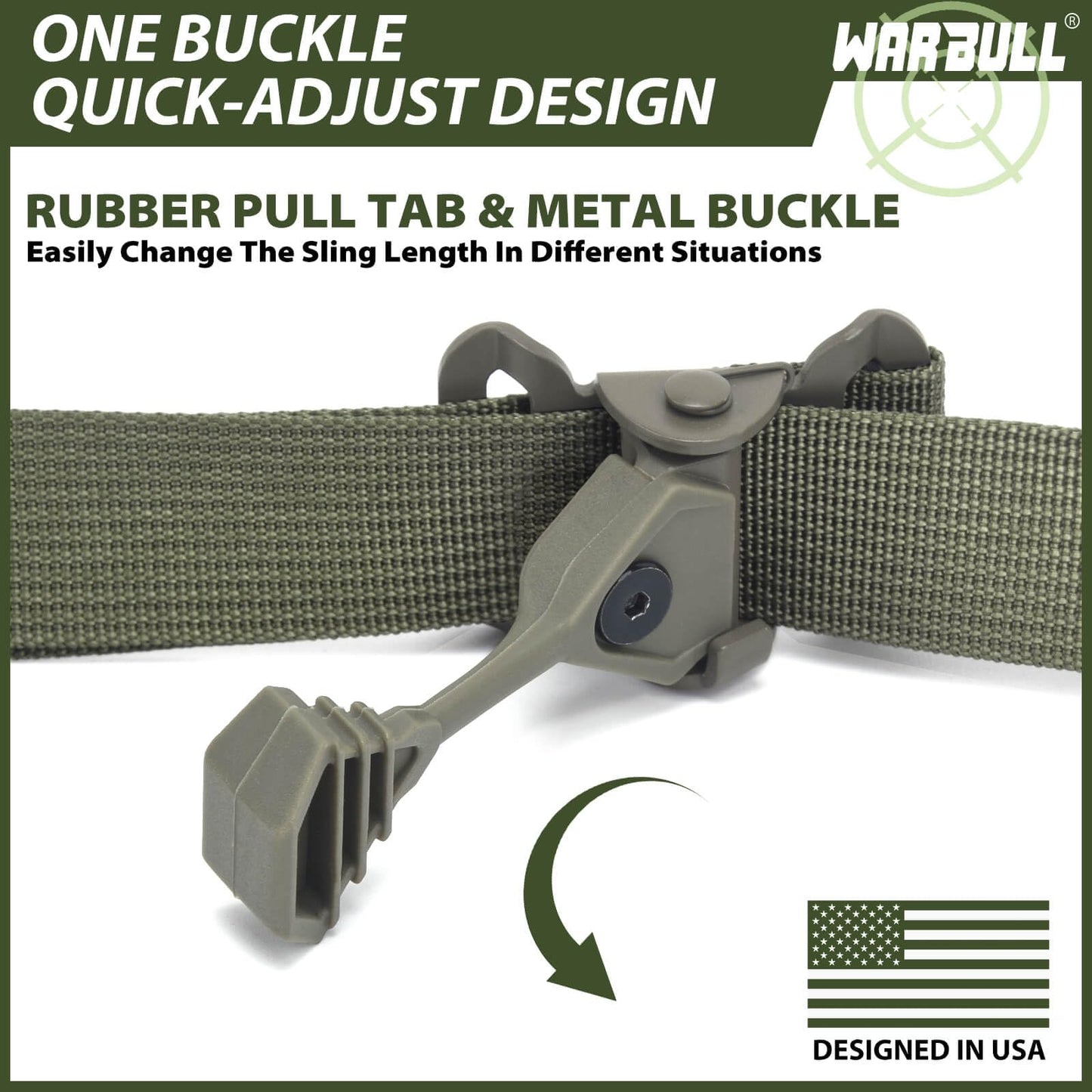 WarBull Quick Adjust Rifle Sling, QD Swivel 2 Point Sling with HK Hook, Soft Shoulder Pad Tactical Gun Sling for Rifle, Shotgun, and Crossbow, for Hunting, Camping, and Outdoor Sports (OD Green)