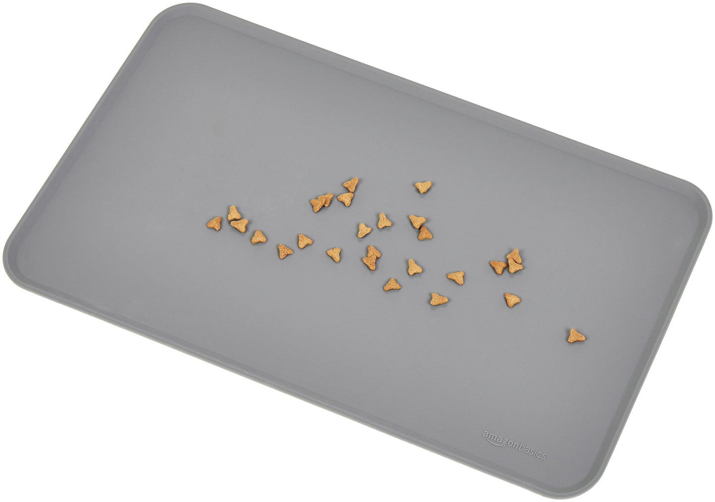 Amazon Basics Waterproof Non-Slip Silicone Pet Feeding Mat with Raised Edges, Prevents Spills, Easy to Clean, Protects Floors for Cat & Dog Food and Water Bowls, 18.5 x 11.5 Inches, Gray