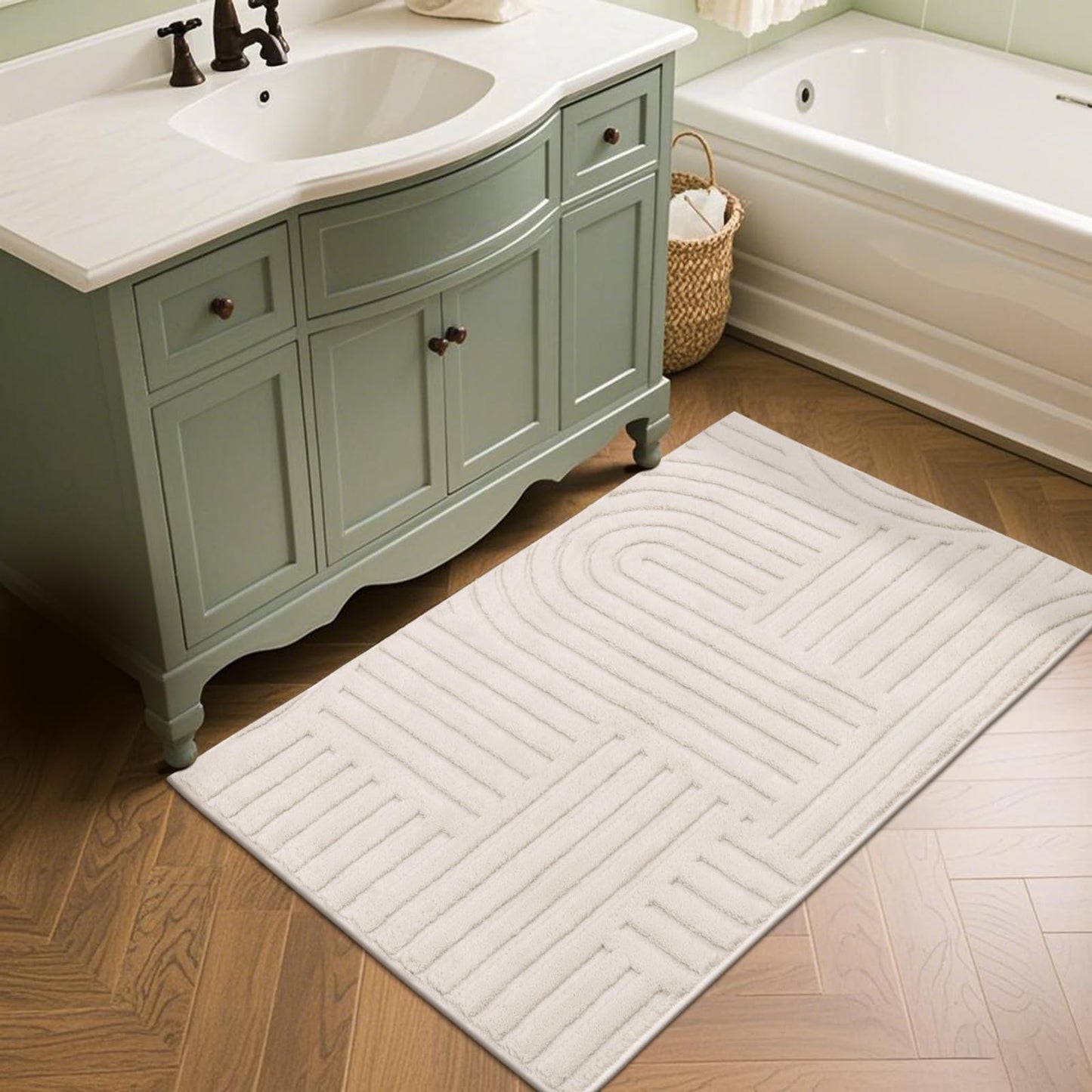SHACOS Soft Cozy Fluffy Arch Pattern High-Low Pile Small Rug 2'x3' Non Slip Washable Textured Minimalist Area Rugs Modern Geometric Carpet for Bedroom Bathroom Kitchen, Beige