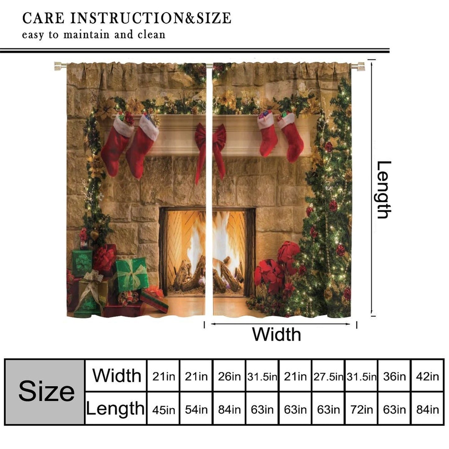 FengMingRui Merry Christmas Curtains Fireplace Christmas Socks Christmas Tree Blackout Window Treatment for Bedroom Living Room Decor Art Printed Window Drapes 52" W X 84" L