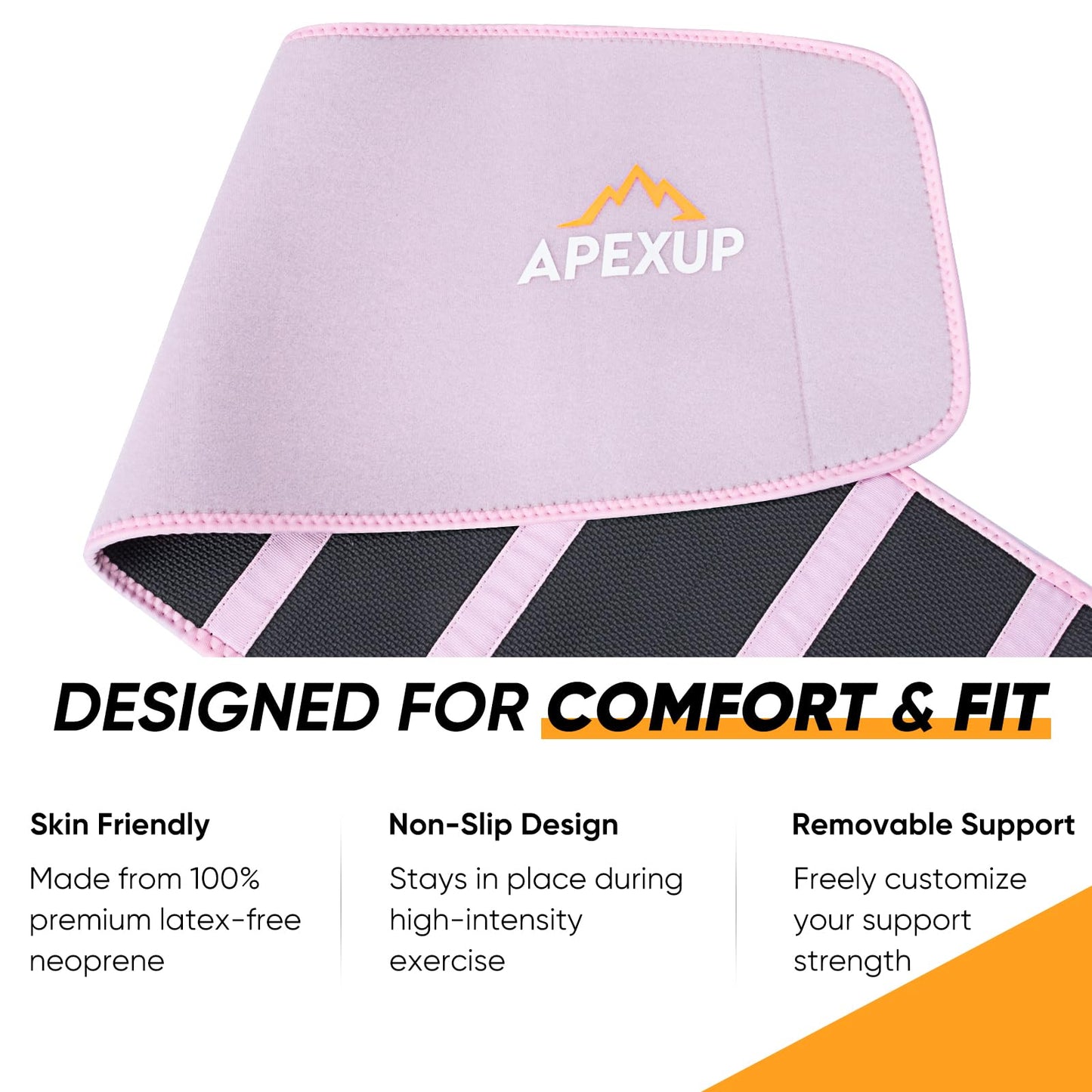 APEXUP Waist Trainer for Women Lower Belly Fat, Men Sweat Band, Stomach Wrap, Waist Trimmer with Removable Lumbar Support (Pastel Pink, L)