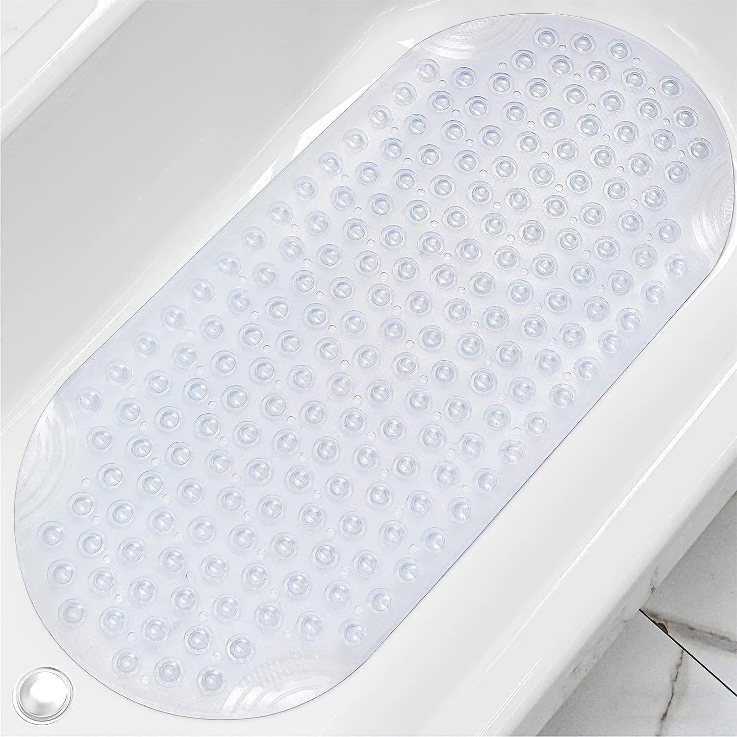 Anti Slip Bathtub Mat,Non Slip Bath Mat,16x35 Inch Extra Long Tub Mat,Machine Washable Bathroom Shower Mat with Suction Cups and Drainage Holes,Soft on Feet (White)