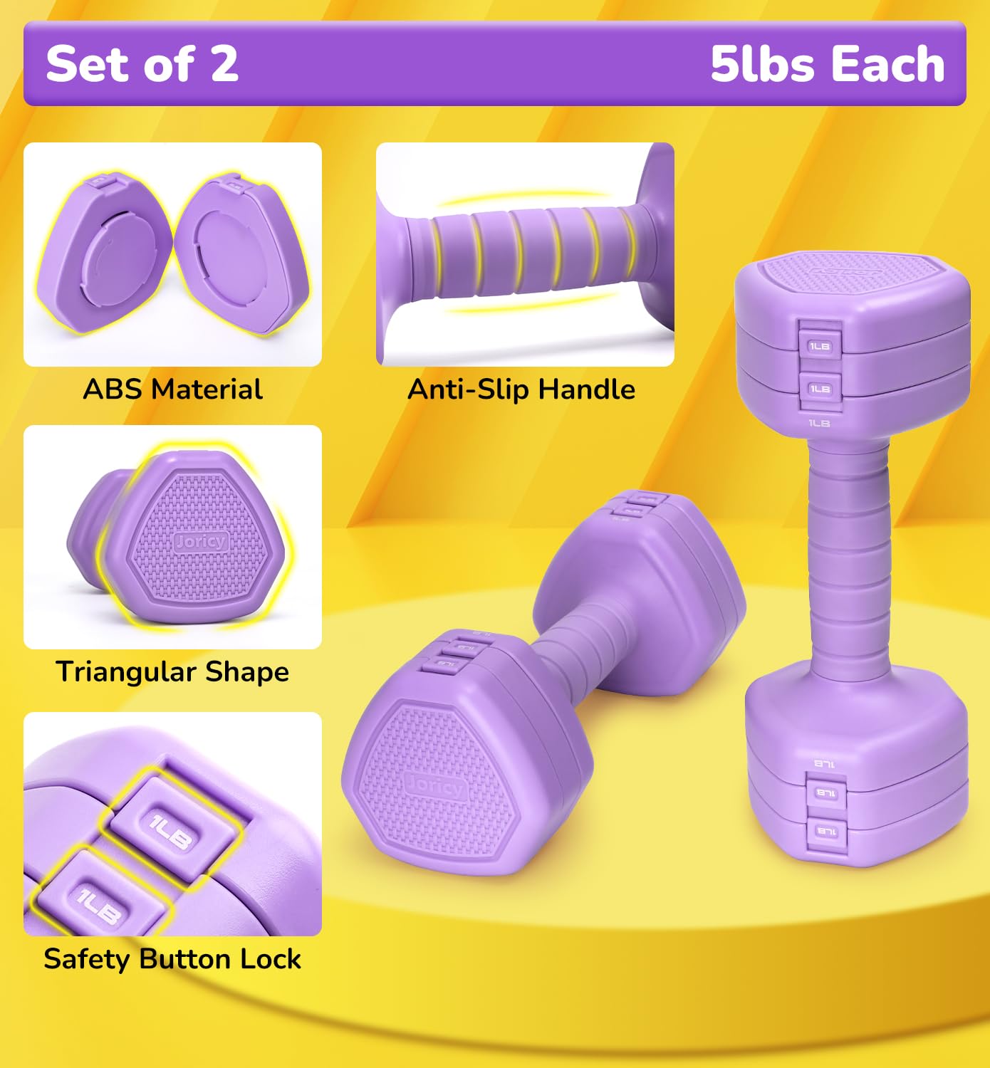 Adjustable Dumbbell Set of 2, 10LBS Hand Weights for Women Men 3-in-1 Free Weight Dumbbells Sets at Home, Each 1lb 3lb 5lb for Home Gym Exercise Workout Strength Training Equipments Purple