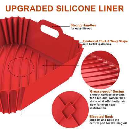 Air Fryer Silicone Liners Square 2 Pack 7.1 Inch Airfryer Liners 4-7 QT Reusable Air Fryer Liners Silicone Pot Oven Liner Baking Tray, Air Fryer Basket Silicone Mat Bowl Air Fryer Accessories Kitchen