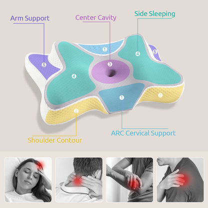 DONAMA Cervical Neck Pillow for Pain Relief,Odorless Contour Memory Foam Pillows with Cooling Pillowcase Cozy Sleeping, Orthopedic Ergonomic Bed Pillows for Side Back Stomach Sleepers
