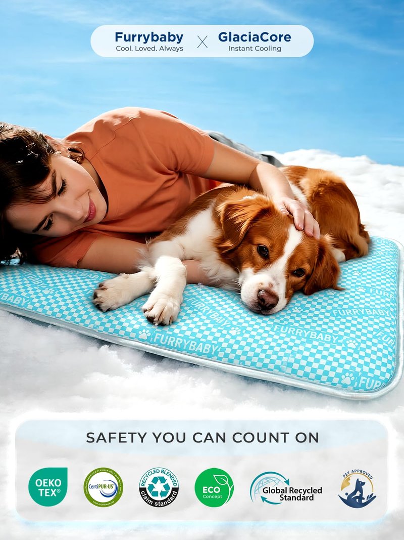 furrybaby Dog Cooling Mat Dog Bed mat, Extra-Thick Dog Crate Pad, Cat Bed, Washable Pet-Safe Magic Cooling Pad for Dogs Cats, Long Lasting Cooling for Crate Bed Indoor Outdoor Summer, 30x20, Sea