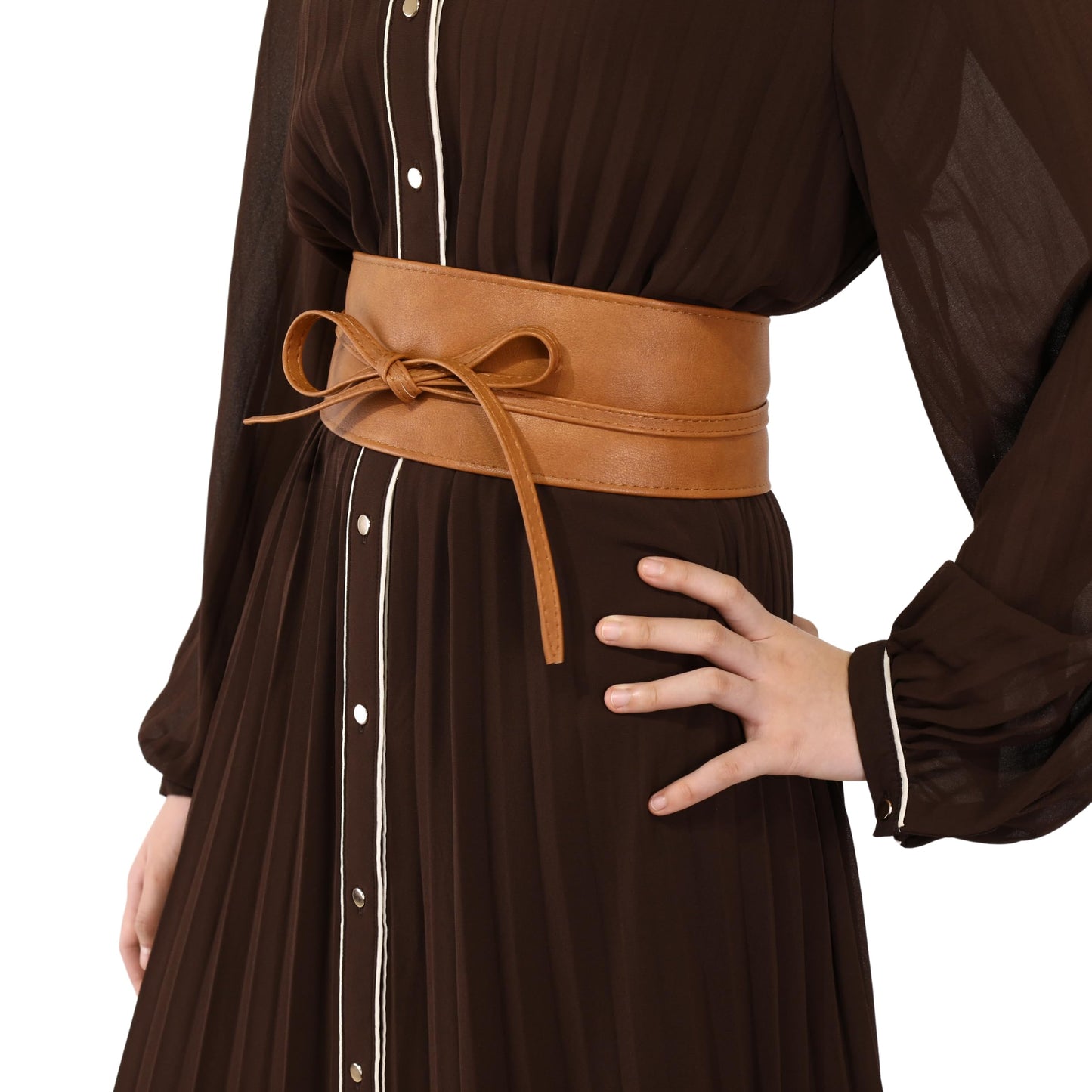 FASHIONGEN Obi Belt for Women – Wide Waist Belt in Faux Leather, MICA - Camel, Small/Medium