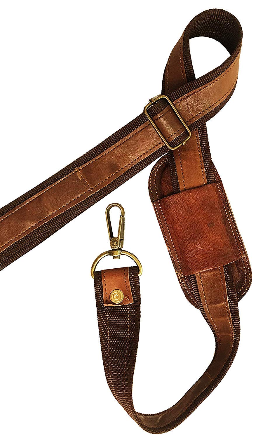 Leather Adjustable Padded Replacement Shoulder Strap with Metal Swivel Hooks for Messenger, Laptop, Camera, Duffle Bags & More