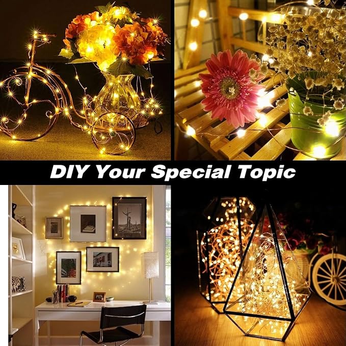 2 Pack Fairy Lights Battery Operated with Remote,Each 40FT 120 LED Copper Wire Twinkle Lights,Timer Waterproof Outdoor 8 Modes Starry String Lights for Party Wedding Christmas Decor(Warm White)