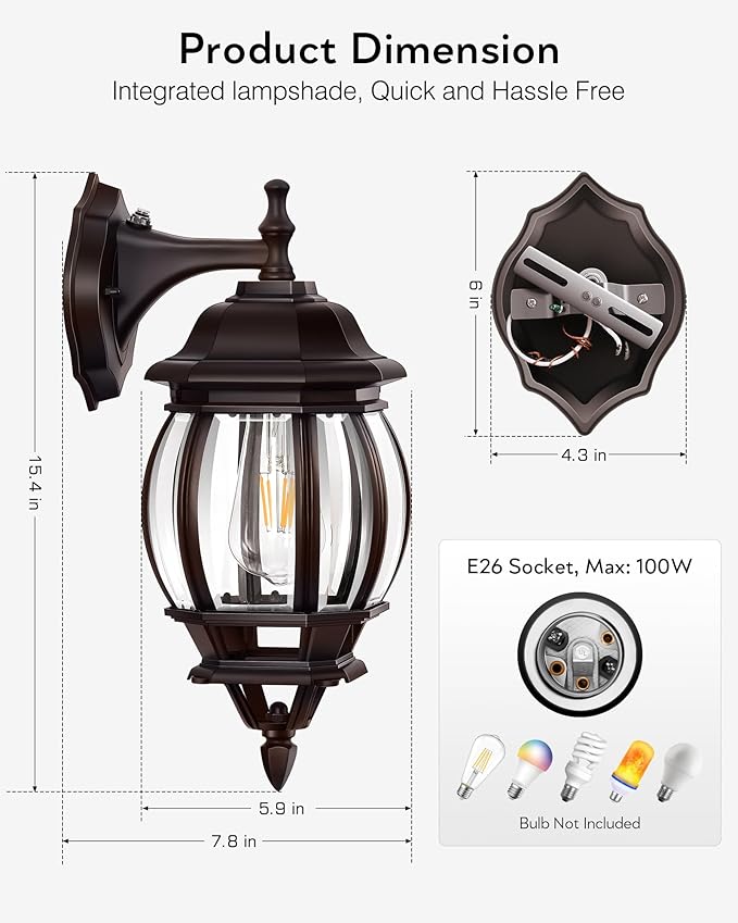 VIANIS Dusk to Dawn Outdoor Wall Lights, Oil Rubbed Bronze Exterior Lighting Fixtures Wall Mount for House, Farmhouse Outdoor Wall Sconce Lantern for Porch, Anti-Rust Outside Coach Lights for Garage