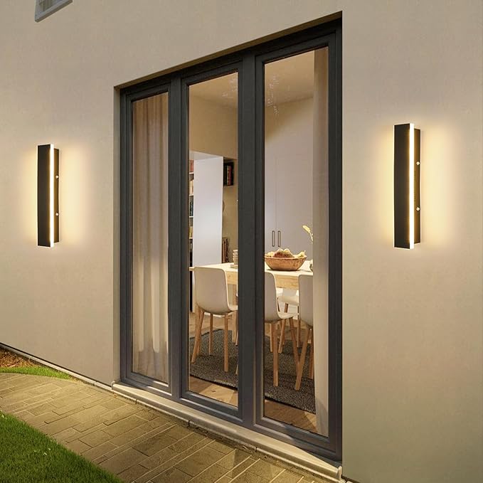 Mikeru 2 Pack Outdoor Wall Light,11.82 Inch 3 Color Wall Sconce（3000/4000/6000K） Front Porch Light, Ip65 Waterproof Black Exterior Wall Light, Exterior Wall Lights for House Courtyard Balcony Porch