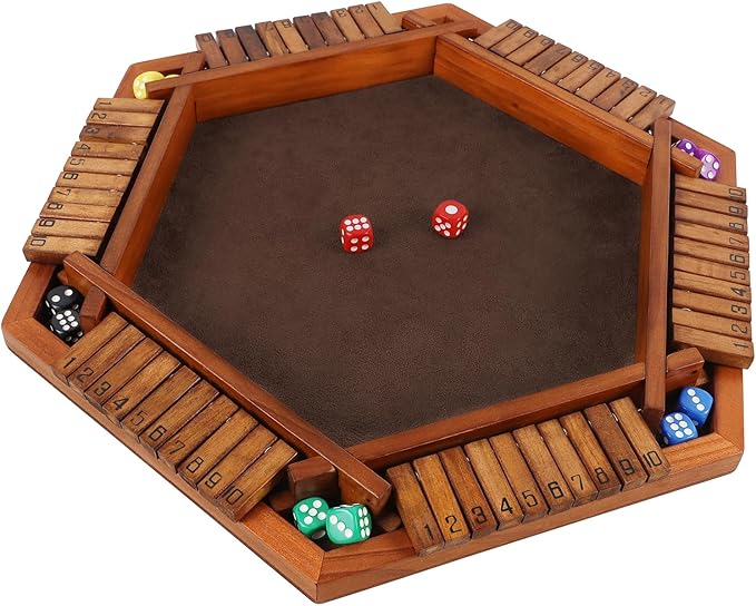 Juegoal Wooden Shut The Box Dice Game for 1-6 Players Upgrade Tabletop Board Game with 12 Dice for Kids Adults Families Classics Travel Portable Classroom Home Party Pub Board Game Sets