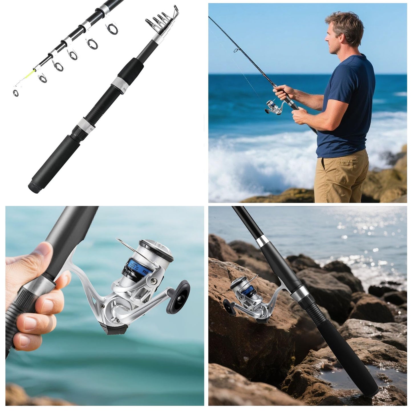 Luyianxi Fishing Rod and Reel Combo - 6.9FT Collapsible Fishing Kits, Carbon Fiber Fishing Pole Spinning Reel Lures Set with Carrier Bag, Fishing Gear for Adults Travel Saltwater Freshwater
