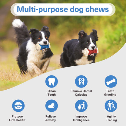 AOZOOM Dog Toys for Aggressive Chewers, Tough Dog Chew Toys, with Beef Flavor, Safe Rubber Indestructible, for Large Medium Small Dogs - Blue