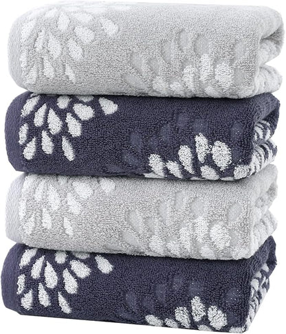 Pidada Hand Towels Set of 4 Hydrangea Floral Pattern 100% Cotton Absorbent Soft